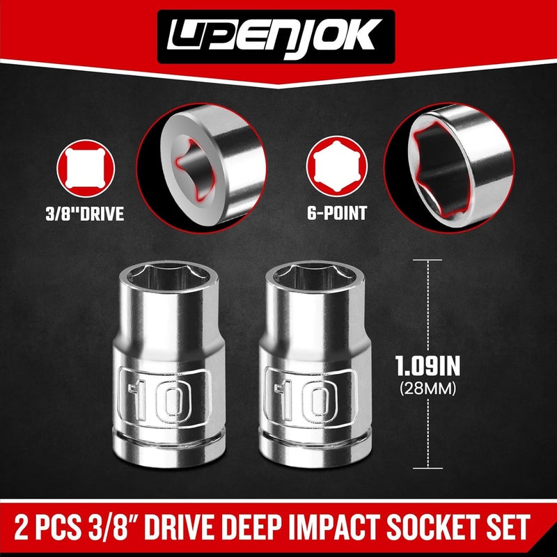 Upenjok 2PCS 3/8" Drive 6-Point Shallow Metric Socket 10mm, Cr-V Steel - Image 2